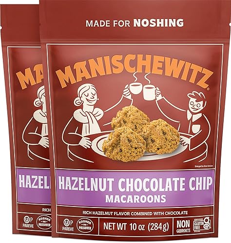 Manishewitz Macarrones con chispas de chocolate con avellana, 10 onzas (paquete de 2) Macarrones de coco Bolsa resellable Sin lácteos Galletas