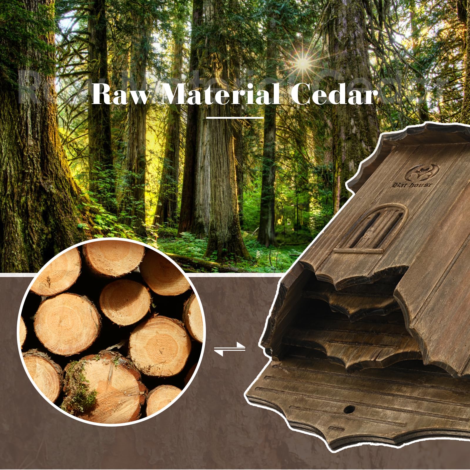 VIREESR Casas de madera para murciélagos de castillo para exteriores, cajas de murciélagos para exteriores, caja grande de tres cámaras perfectamente diseñada para atraer murciélagos, duraderas y