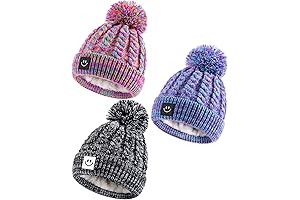 Toddler Winter Hats for Girls: Pack of 3 with Smiley Face
