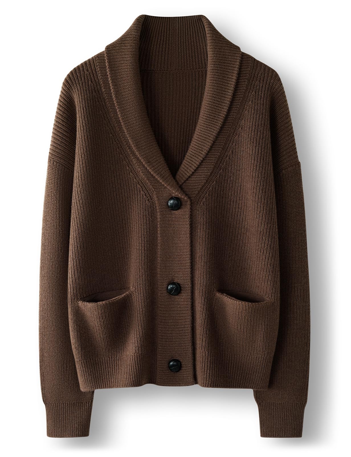Womens Merino Wool Sweater V-Neck Ribbed 2025 Fall Winter Lapel Button Down Long Sleeve Knit Cardigan with Pocket