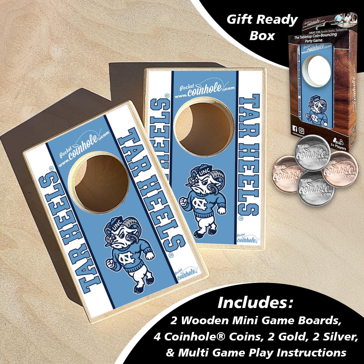 Pocket Tabletop Cornhole Game Set | Officially Licensed College Mini Football Cornhole Board Game | Includes Coins
