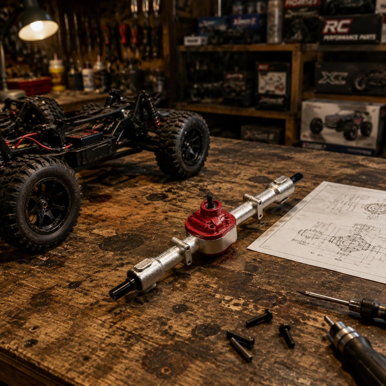 Fahrzeugachse Vorderachse Hinterachse Achsgetriebe Metall Achse für RC Auto 1 12 Robuste Stahlzahnräder für Sanfte Kraftübertragung Und Stabilen Lauf, Schwarz, Rot, Hinterachse