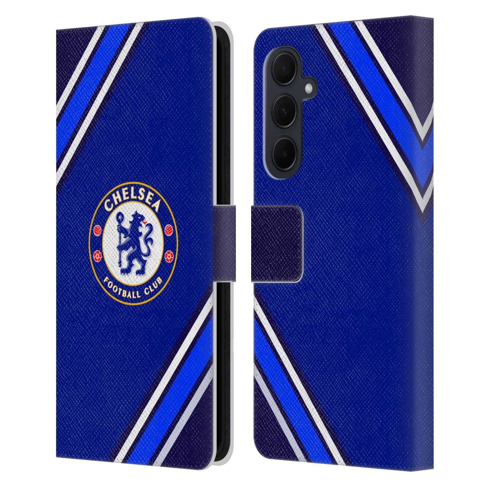 Head Case Designs Officially Licensed Chelsea Football Club Stripes Crest Leather Flip Case Compatible With Samsung Galaxy A35 5G