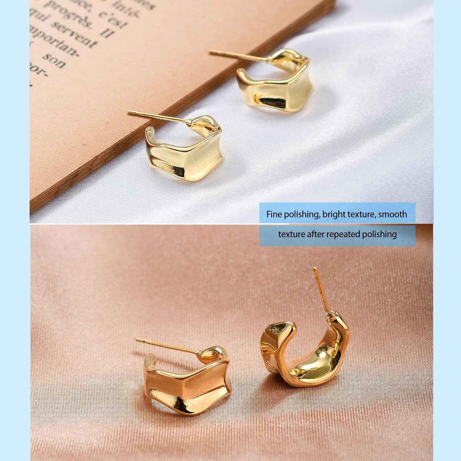 Chunky Gold Hoop Earrings for Women, 14K Gold/Silver Plated Statement Geometric Drop Dangle Earrings Trendy Knot Stud Hypoallergenic Fashionable Gift for Women - Image 3