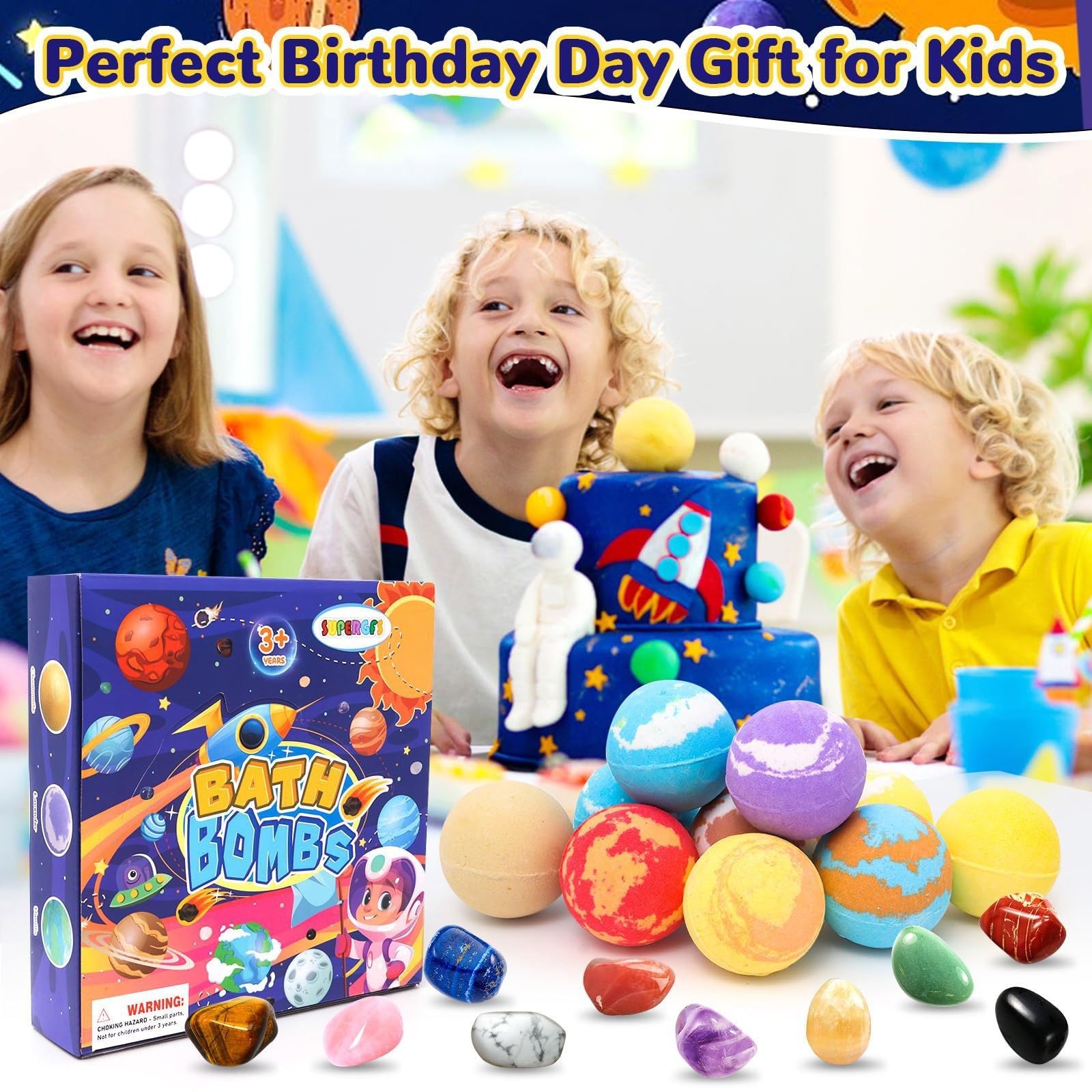 Cadeau Boules de Bain avec Jouet surprise à l'intérieur, Bombes de Bain Moussantes Organiques Naturelles pour Filles et Garçons, Cadeau D'anniversaire (10pcs avec caillou)