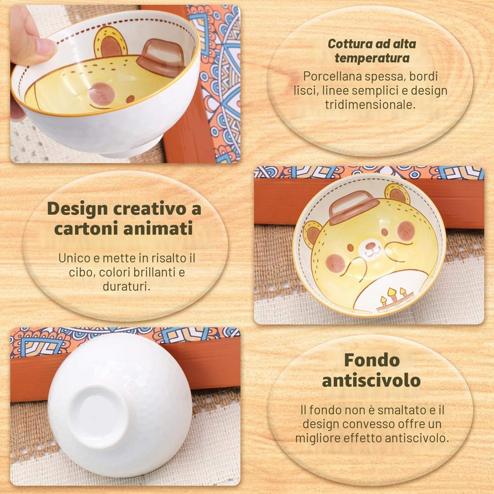 Ciotole Piccole in Ceramica, 300 ml Ciotola Cereali Colorate, Set di 6 Ciotola Colazione per Cereali Zuppe Dessert Insalate Snack e Soia, Adatto per Microonde e Lavastoviglie