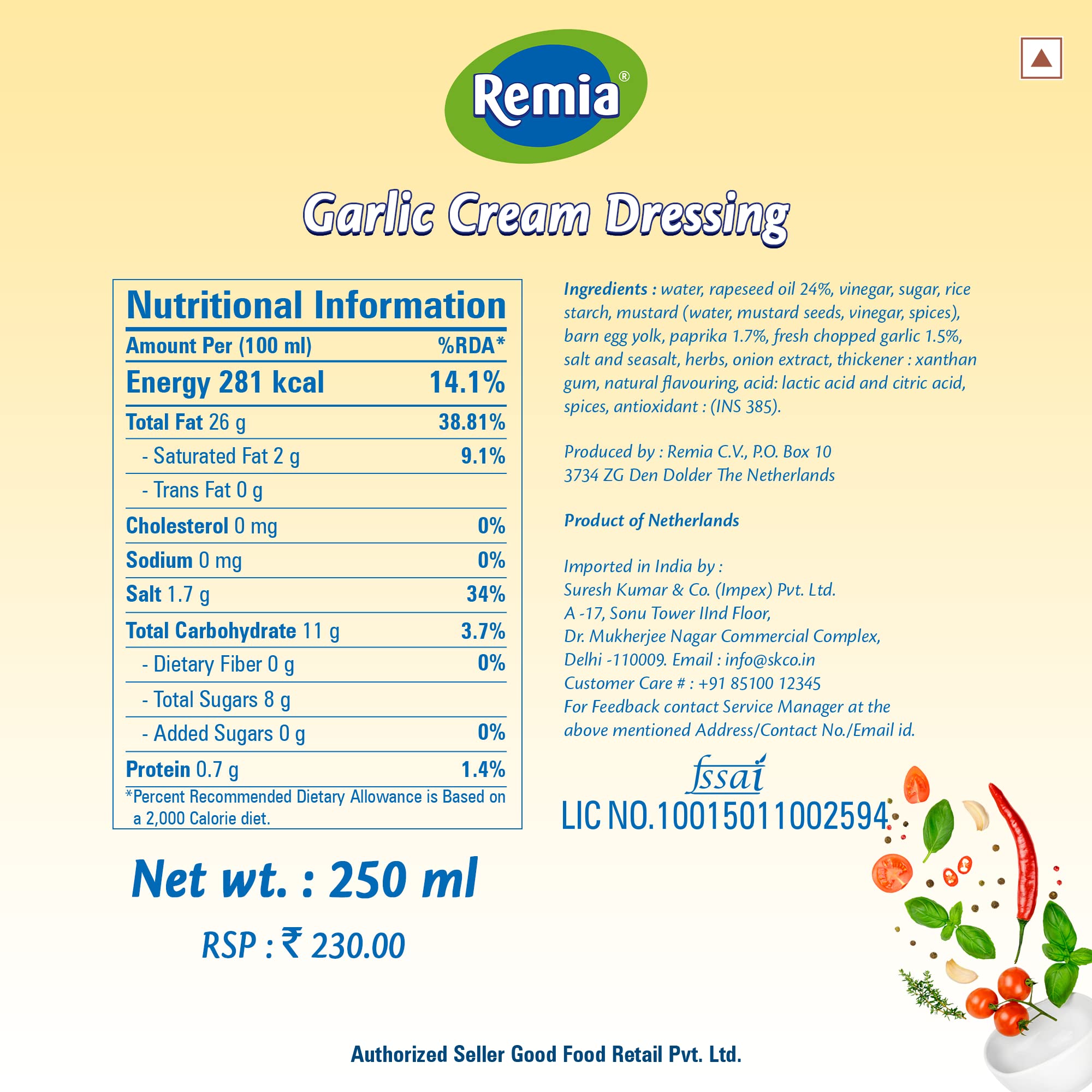 Remia Dressing Garlic Cream Pack of 2 2