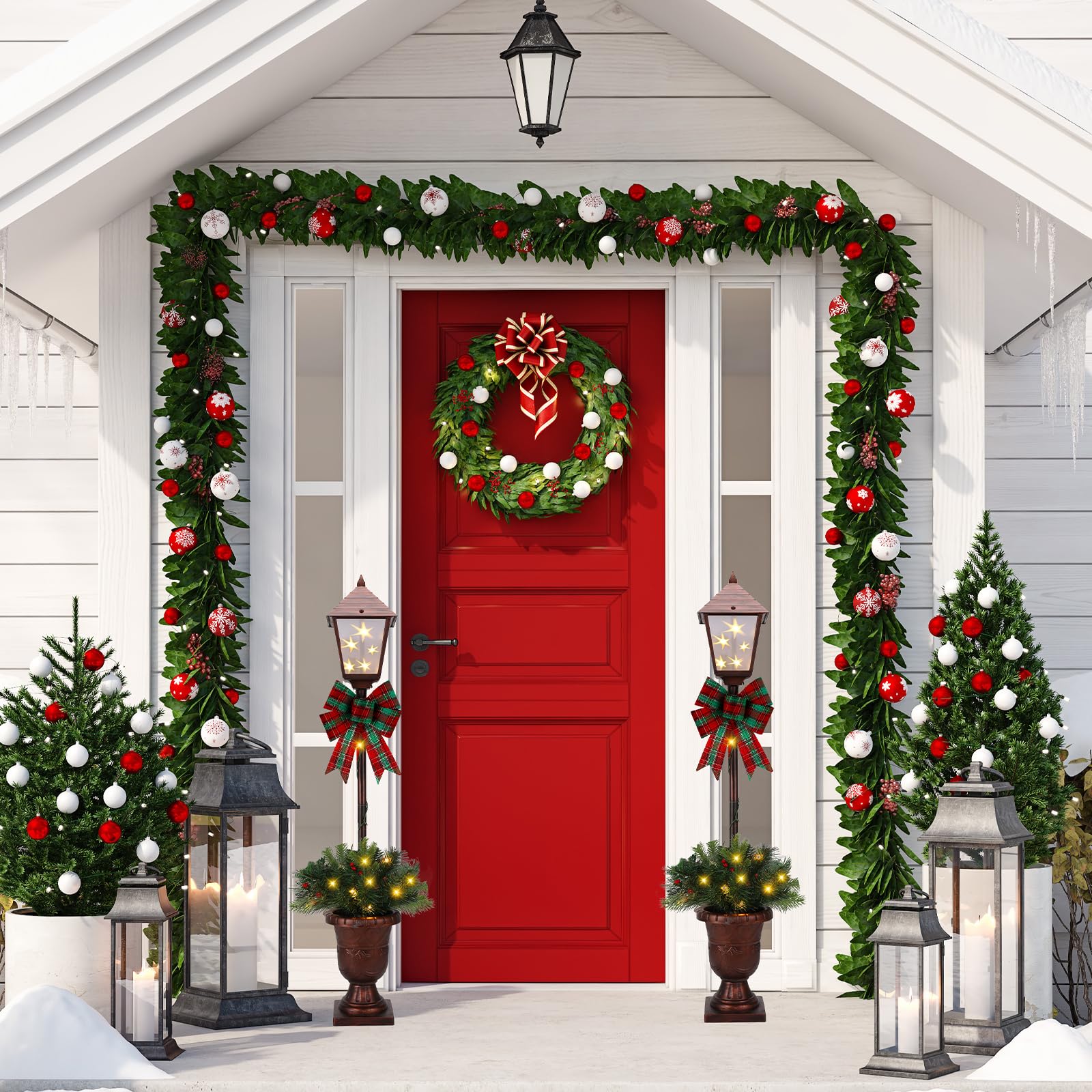 GREATDAY 2Pack 3.5-Foot Christmas Decorated Pre-Lit Lamp Post with 20 LED Lights with Timer by Batteries Operated for Front Door, Entryway, Patio Porch Home Decorations,Indoor&Outdoor use