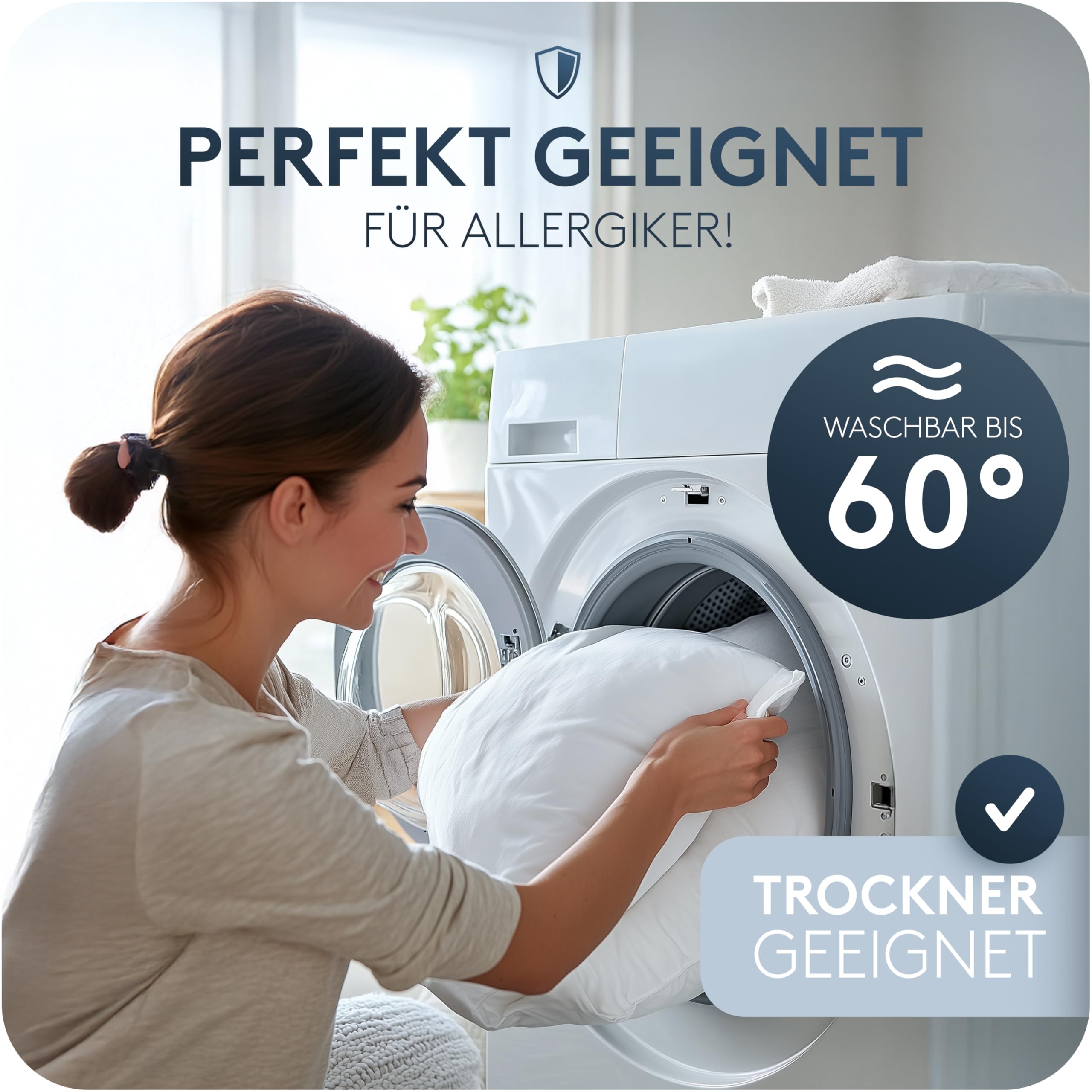 CALMONT 3-Kammer Daunenkissen 80x80 I flauschig & Allergiker geeignet I Langlebig & Atmungsaktives Bettkissen I Federkopfkissen I Federkissen 80 x 80 cm Kopfkissen Daunen