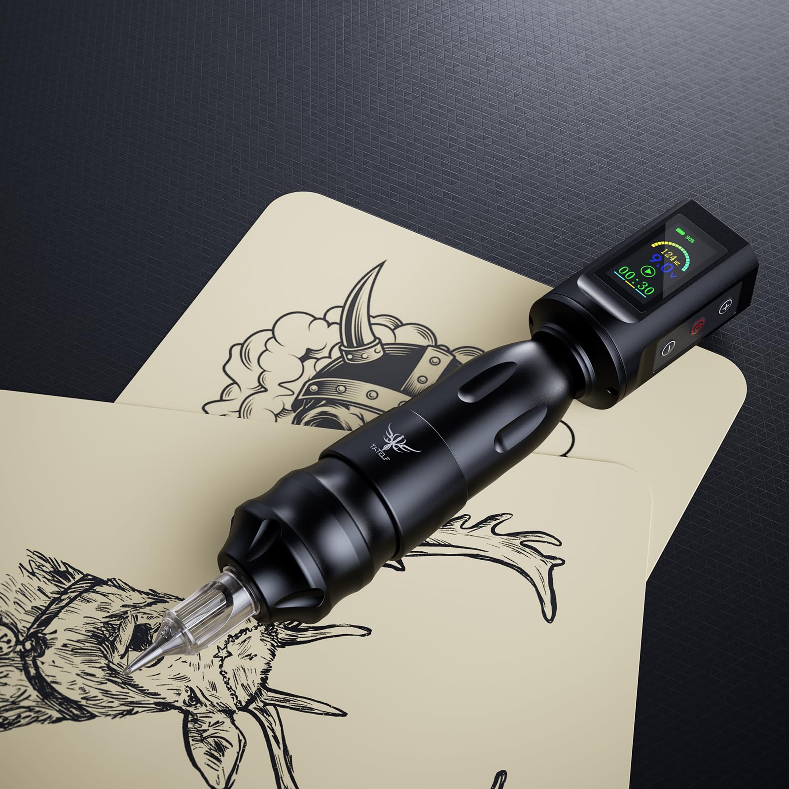 TATELF Kit Máquina Inalámbrica Bolígrafo Giratorio Batería RCA 1900mAh | 20 Agujas Cartucho, 10 Tintas, Accesorios Completos para Principiantes y Artistas Profesionales