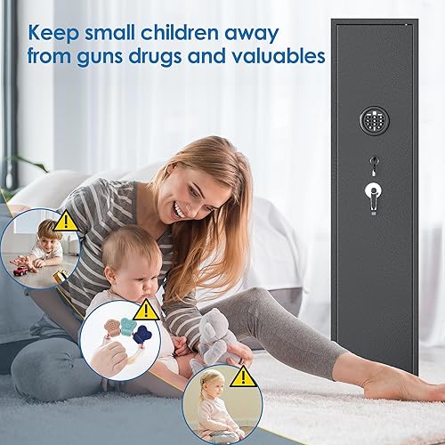 Miniatura 7 de SUXXAN Caja fuerte para rifle y pistolas con luz LED y sistema de alarma, seguro biométrico para rifle de huellas dactilares, acceso rápido 1-3