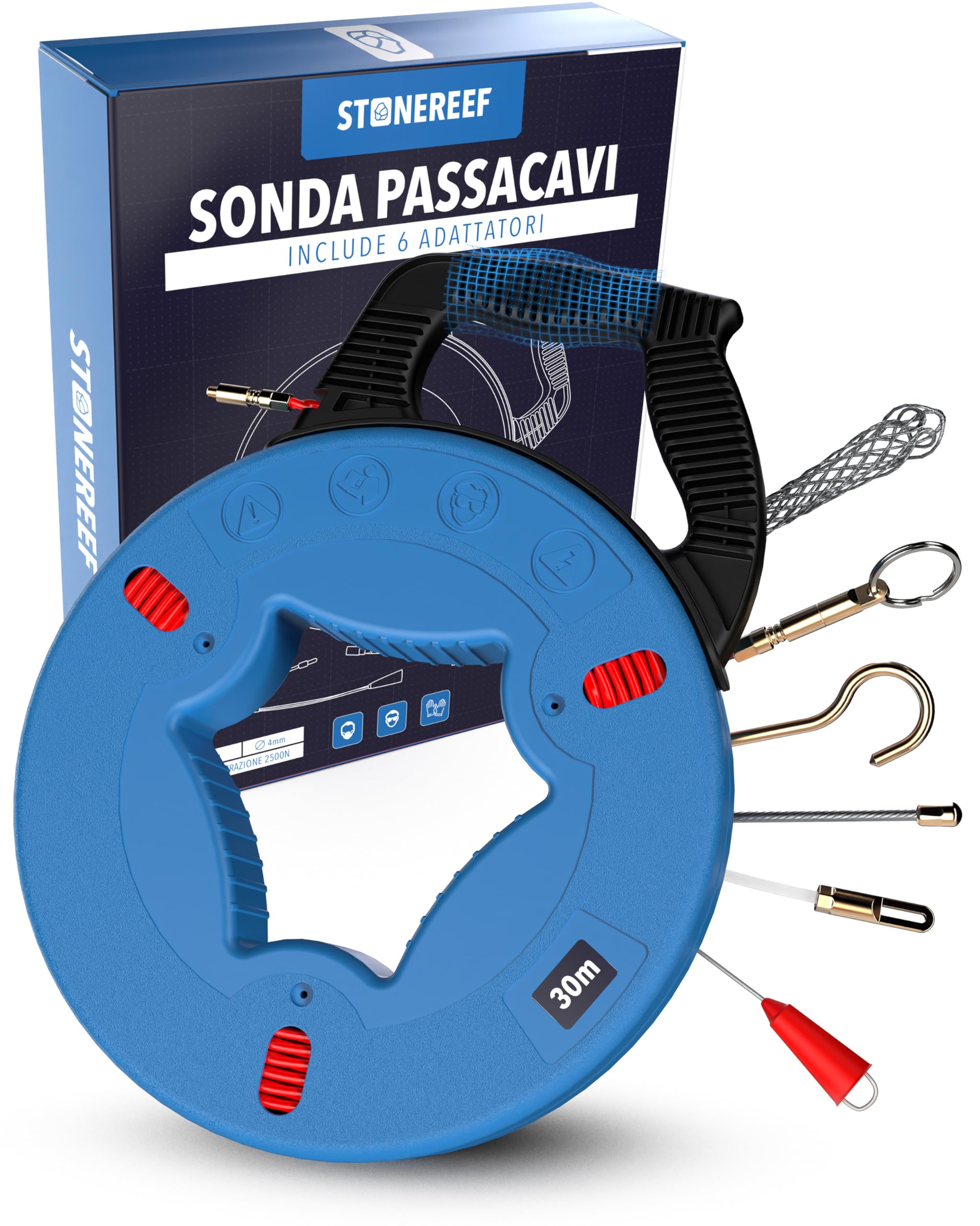 Spirale di ritiro 30 m – Aiuto di ritiro del cavo, spirale con molla di ritorno, aiuto per tubi vuoti, cavo per tubo vuoto, filo di trazione, estrattore per cavi e installazioni elettriche
