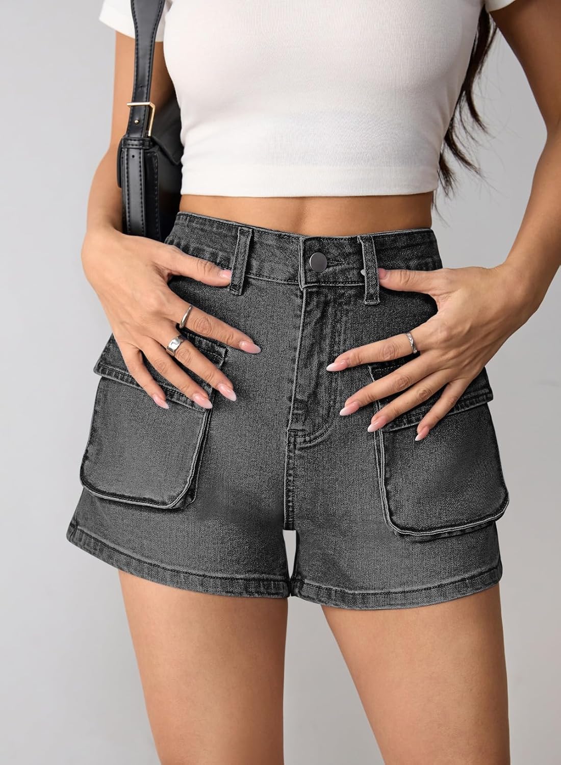 Pink Queen Women's High Waisted Denim Shorts 2026 Casual Summer Hot Short Jeans Vintage Patch Pocket Jeans Shorts - Image 3
