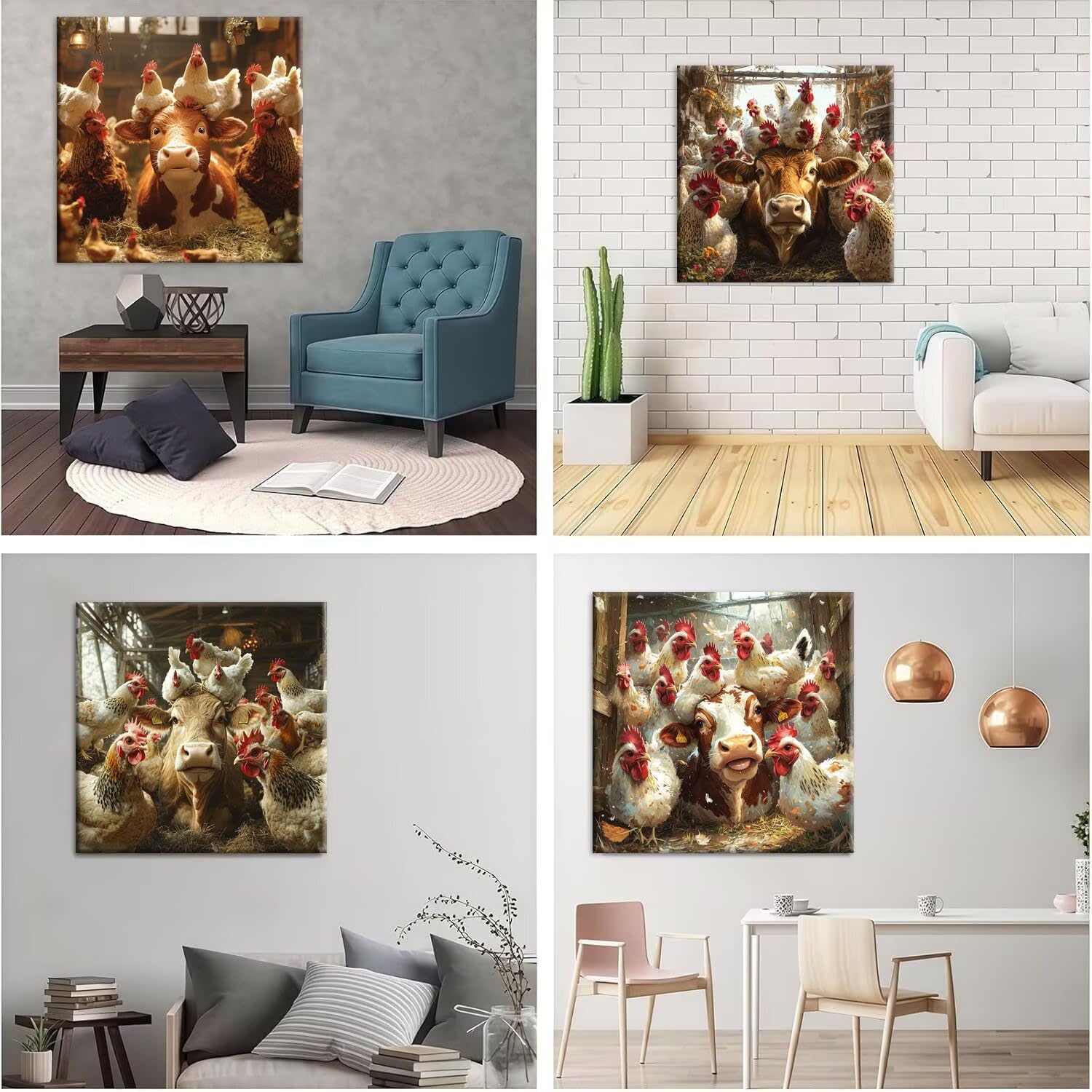 Farm Kuh Hühnchen Diamond Paining, 5D Diamant Painting Bilder 60x60cm t-608 | 4 Pack Diamond Painings Erwachsene, 5D DIY Diamant Malerei Mosaikherstellung für Relaxation and as a Wall Deko Geschenk