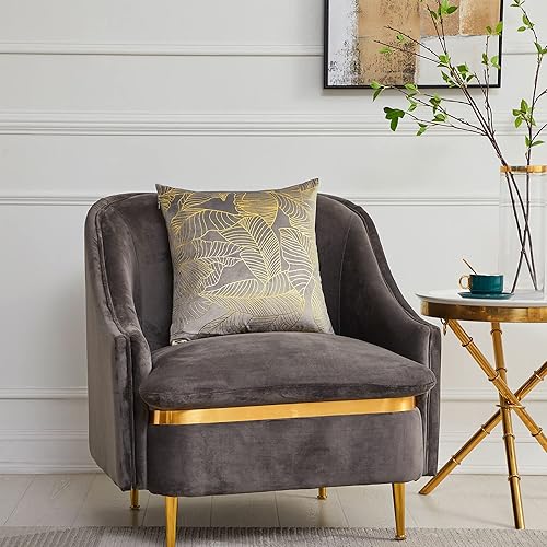 Miniatura 7 de GIGIZAZA  2 fundas de almohada de terciopelo azul, 12 x 20 pulgadas (30.48 x 50.8 cm), fundas de almohada con hojas doradas decorativas