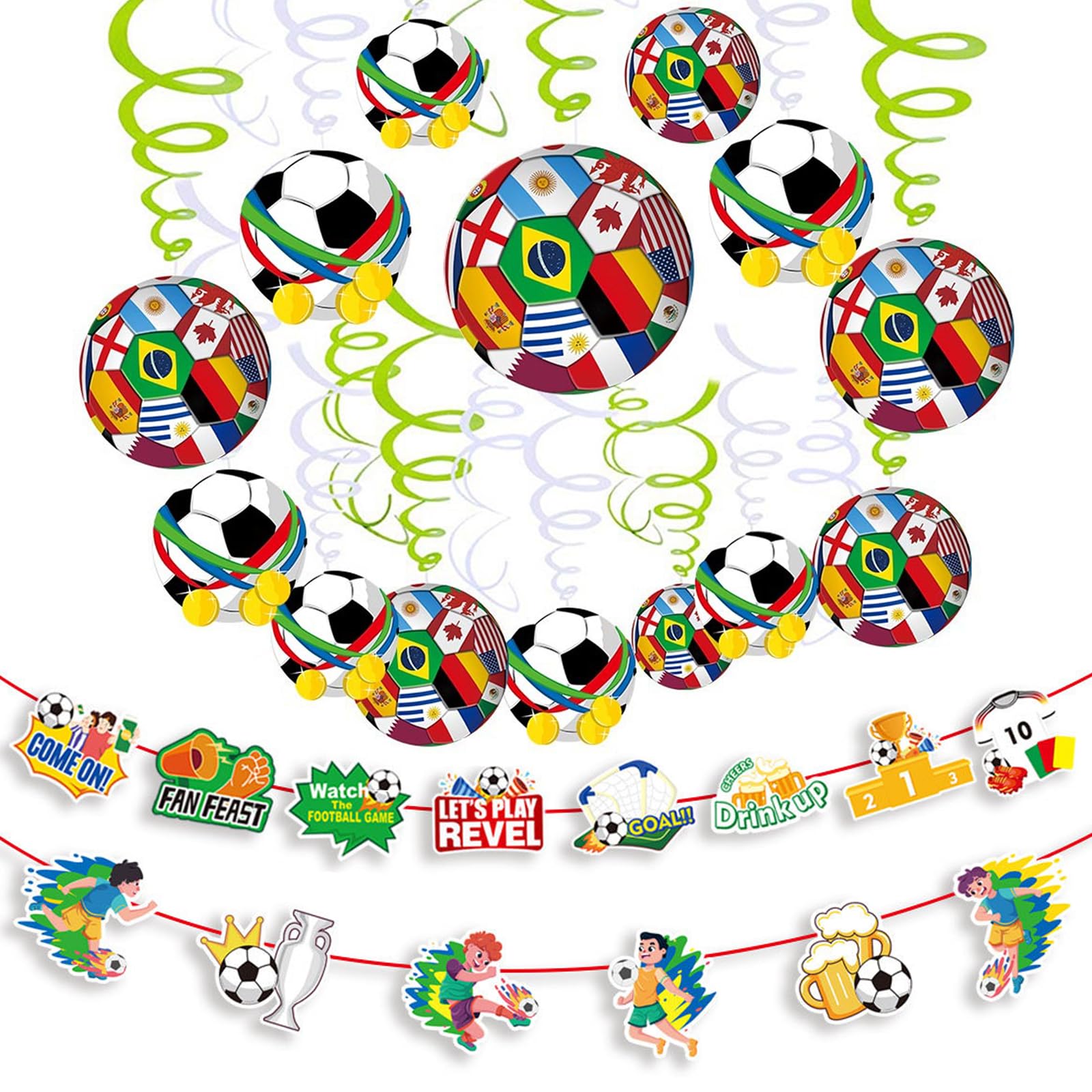 Qylazune 15 PCS International Flag Bunting World Cup Football 2026 Hanging Swirl Banner Set Remembrance Day Decorations Anniversary for Boyfriends Football Fans Watching the Game Sports Enthusiasts
