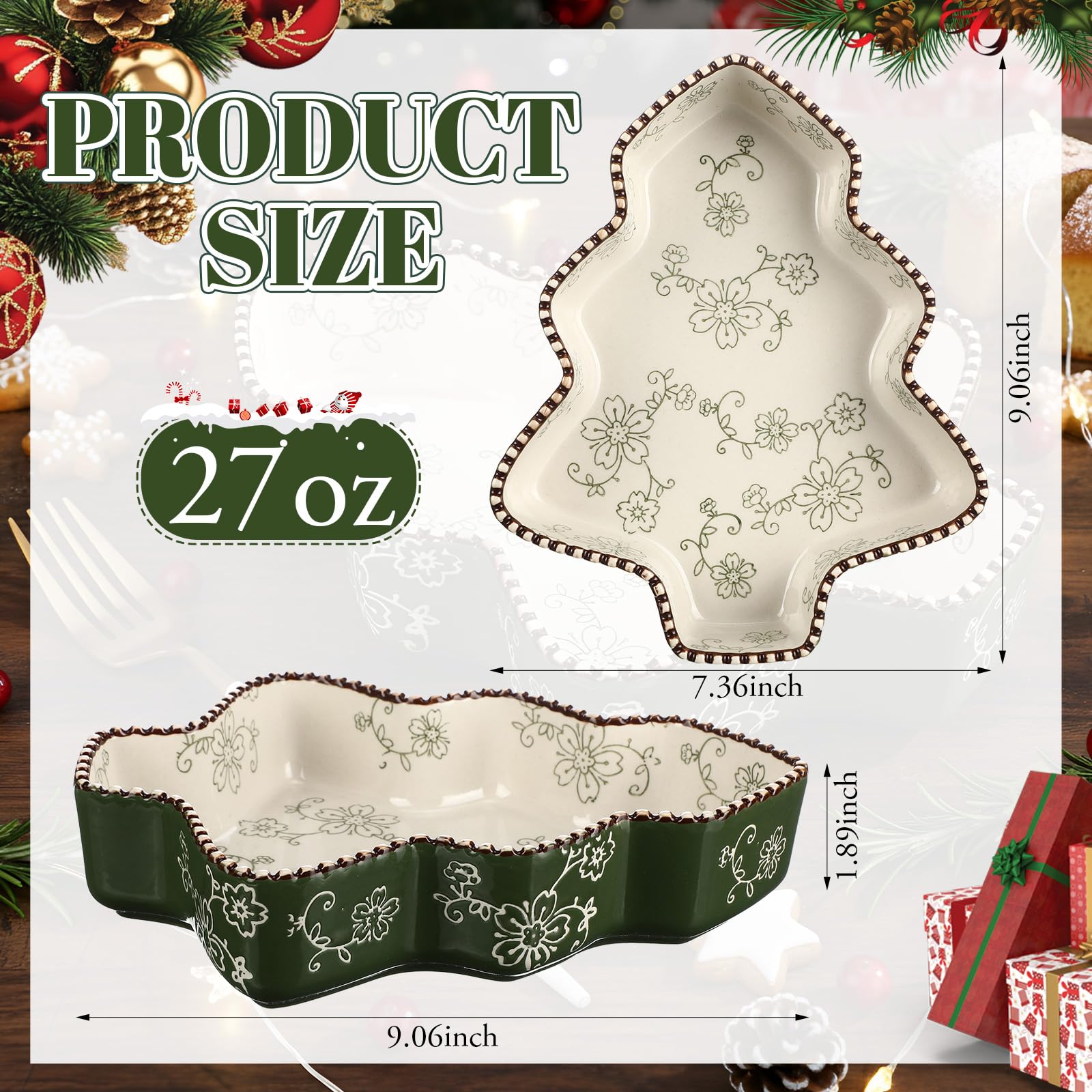 Vesici Keramik-Kuchenform, 22,9 cm, Weihnachtsbaum-Backform, 765 ml, tiefer Quiche-Teller, geriffelte Kuchenform, Backform für Küche, Kochen, Braten, Lasagne (grün)