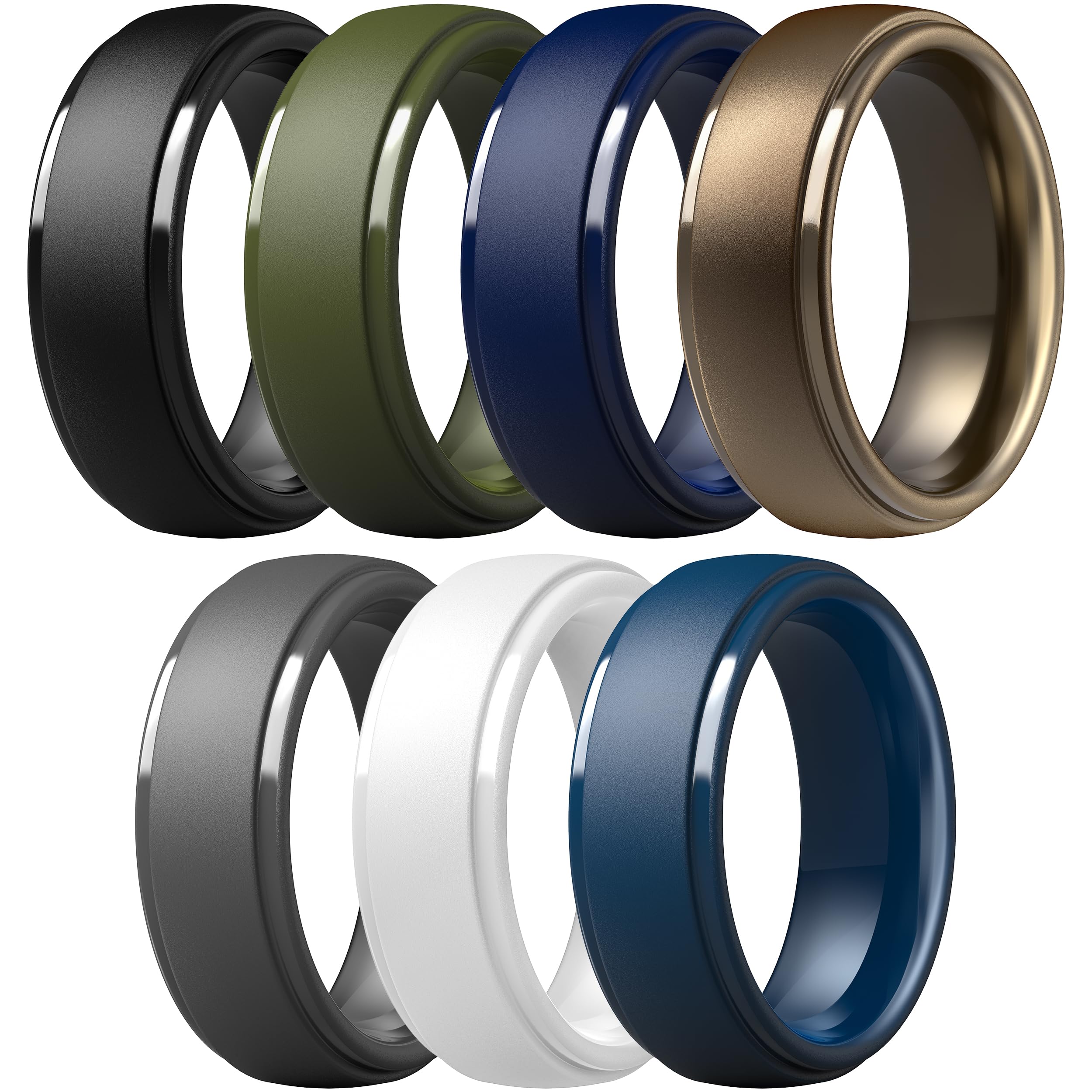 ThunderFit Silicone Rings for Men, Step Edge Rubber Wedding Bands 10mm Wide | 2.5mm Thick, Available in 1, 4 &amp; 7 Packs, Comfortable Fit, Durable &amp; Flexible Silicone, Safe for Gym &amp; Work