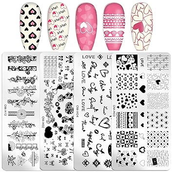 amazon com 4 pcs nail stamping plate valentine s day theme heart shape rose flowers bows love envelope nail art design template print manicure tool set beauty personal care