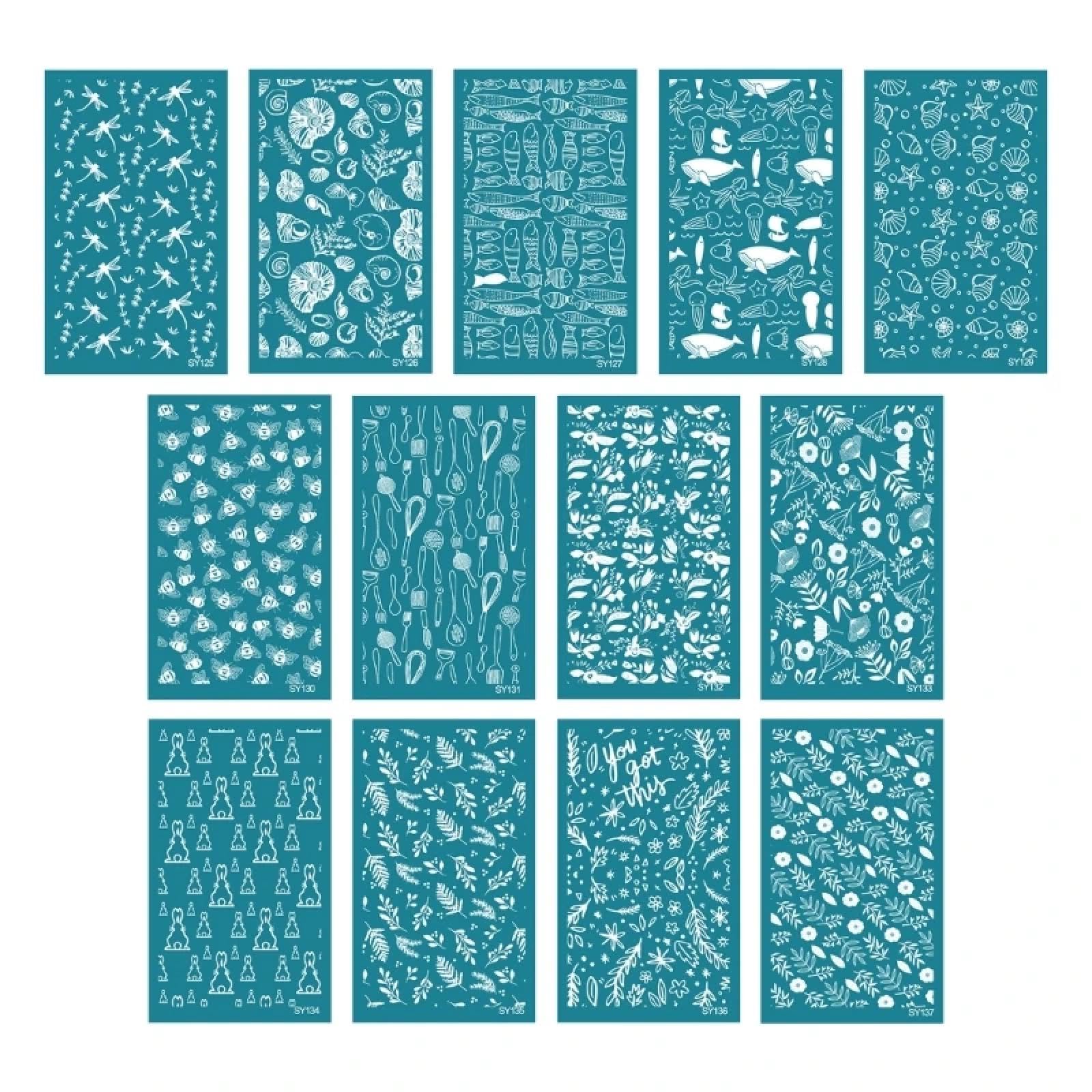 MANGOUSONG Screen Printing Kit,15x9cm Self-Adhesive Silk Screen Printing Stencils for Home Decor T-Shirts Ceramic Fabric Reusable Silkscreen Printing Style 4