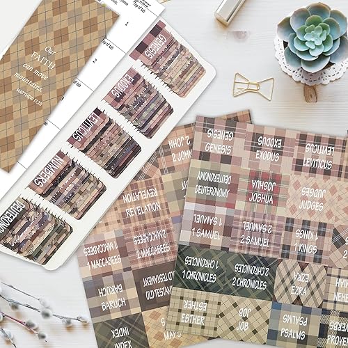 Miniatura 2 de Pestañas de la Biblia para hombres y mujeres, 100 pestañas de la Biblia católica de estilo a cuadros para el Antiguo y Nuevo Testamento, laminadas y