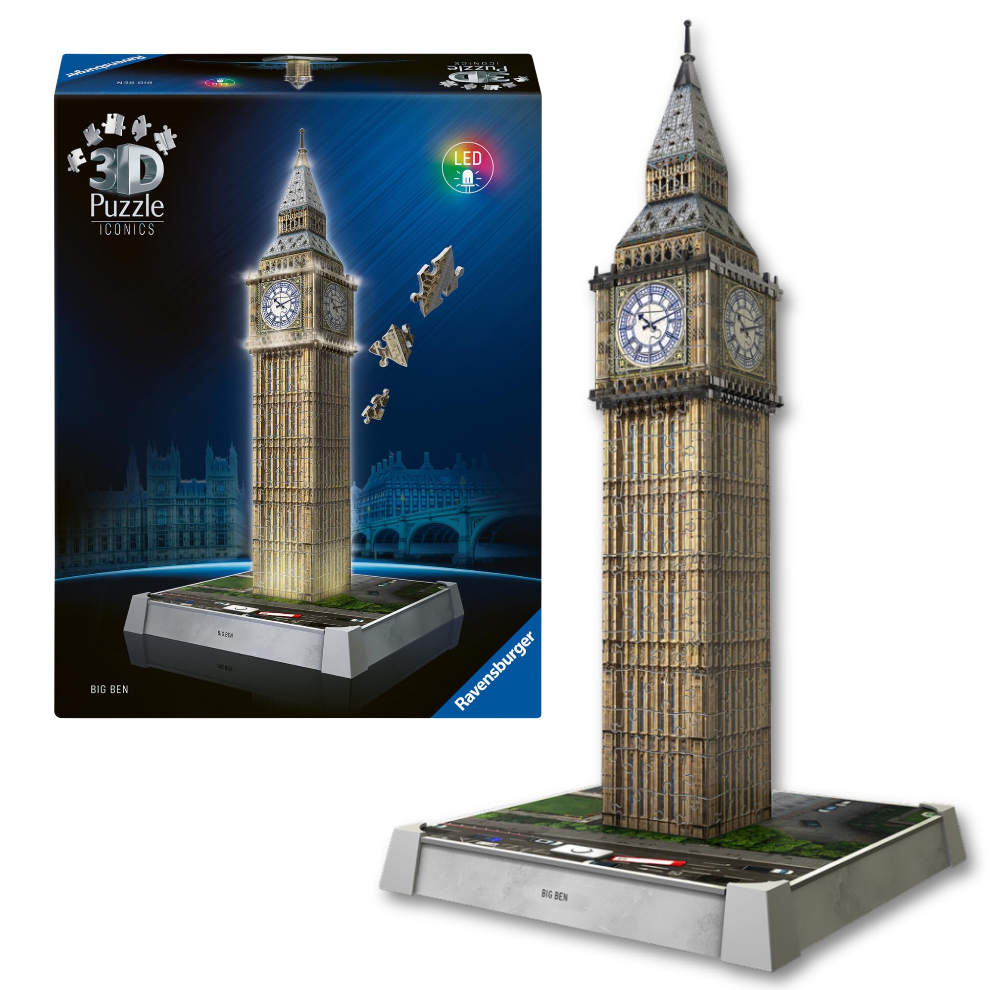 Ravensburger - Puzzle 3d Iconics Big Ben LED | Puzzle 3d Per Adulti E Bambini A Partire Dagli 8 Anni | Modellismo Da Costruire Adulti Di 216 Pezzi | Regalo Bambino 8 Anni E Più