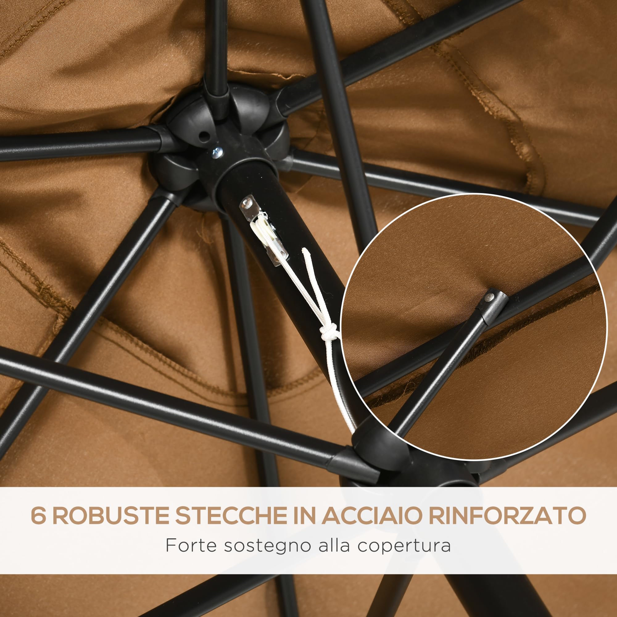 Outsunny Ombrellone da Giardino 2x3 m Inclinabile con Manovella, Ombrellone da Esterno con 6 Stecche in Alluminio e Poliestere, per Cortile, Terrazza e Balcone, Protezione UV