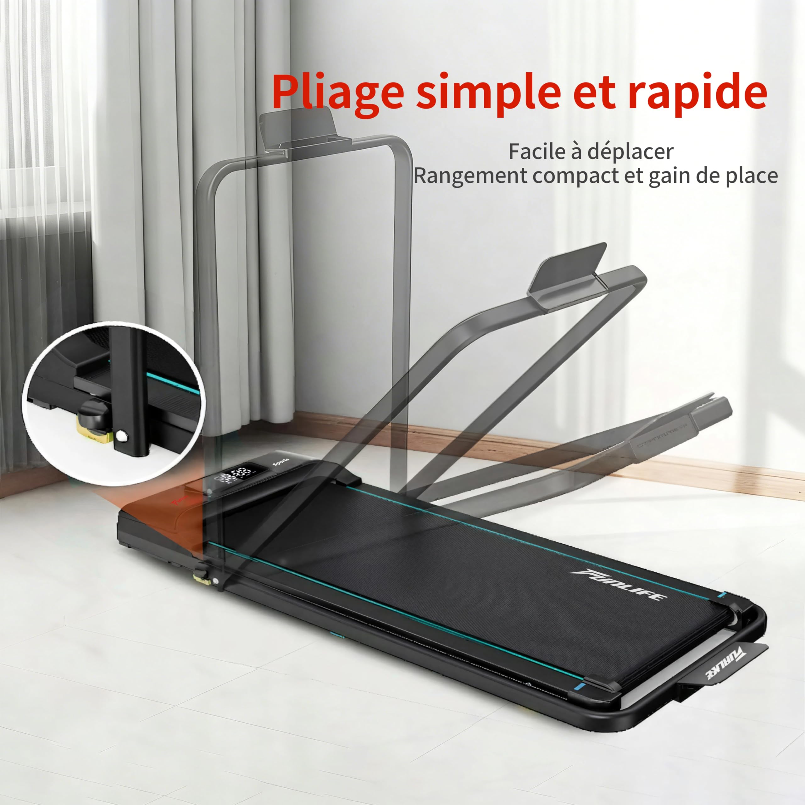 Walking Pad/Tapis de Course à Domicile, Pliable, Mini Tapis de Course 3 en 1 avec Poignée, Silencieux et Plat, Jusqu'à 120 kg, Convient pour Bureau et Bureau à Domicile, Seniors et Rééducation