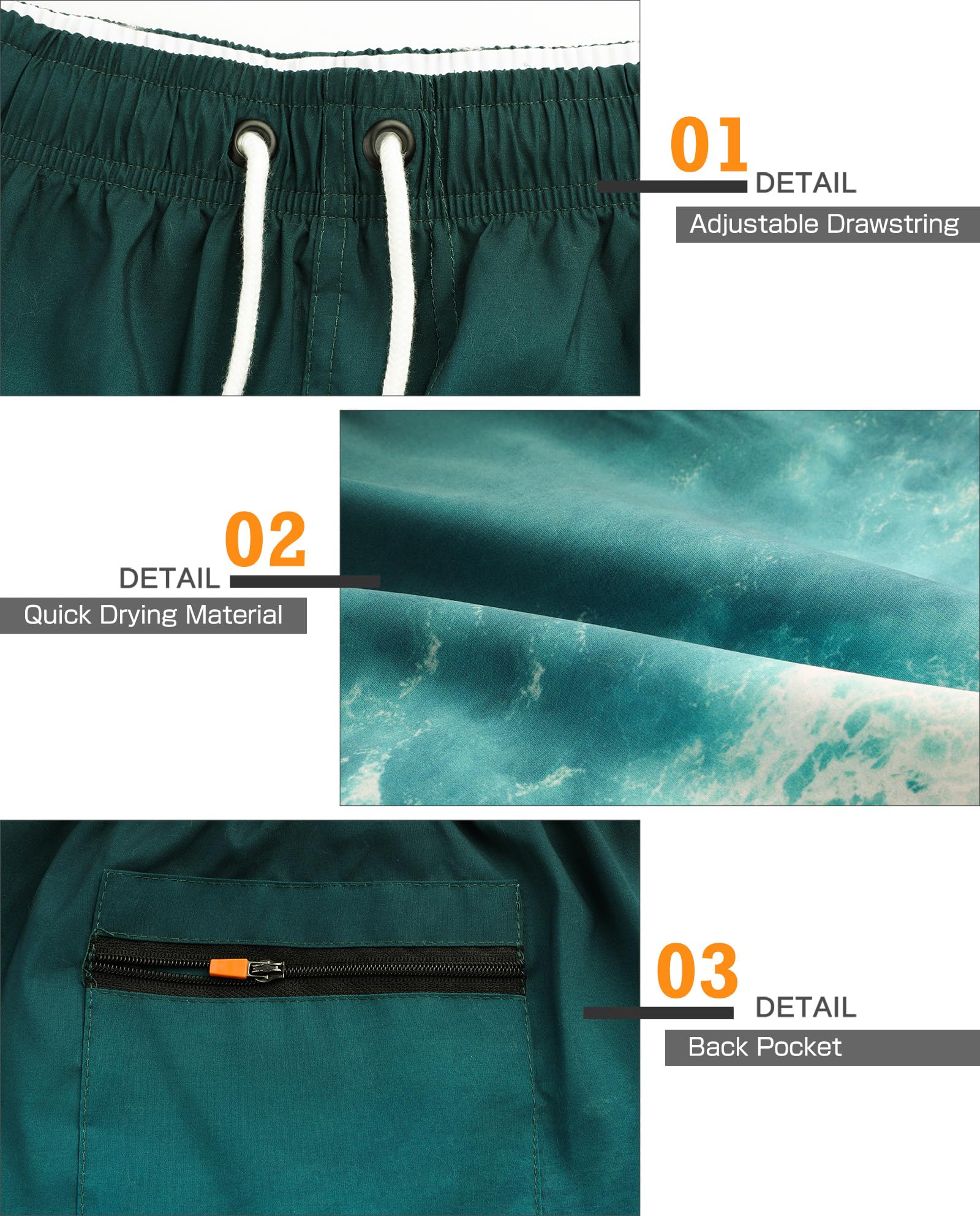 Danfiki Pantaloncini Costume da Bagno Uomo Asciugatura Veloce Calzoncini da Beach Costume da Bagno Fodera Rete con Taschino e Coulisse Trunks
