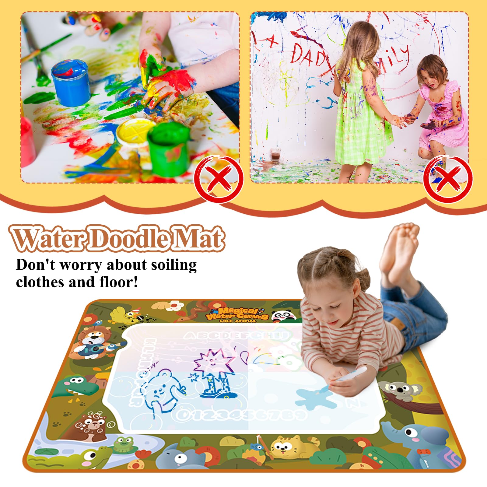 Agua Dibujo Pintura,150 X 100 cm Alfombra Pintar Agua Niños,Doodle Esteras Mágicas,Alfombra con Juego de Herramientas de Pintura,Juguete Educativo Regalo para Crear y Divertirse Sin Manchas