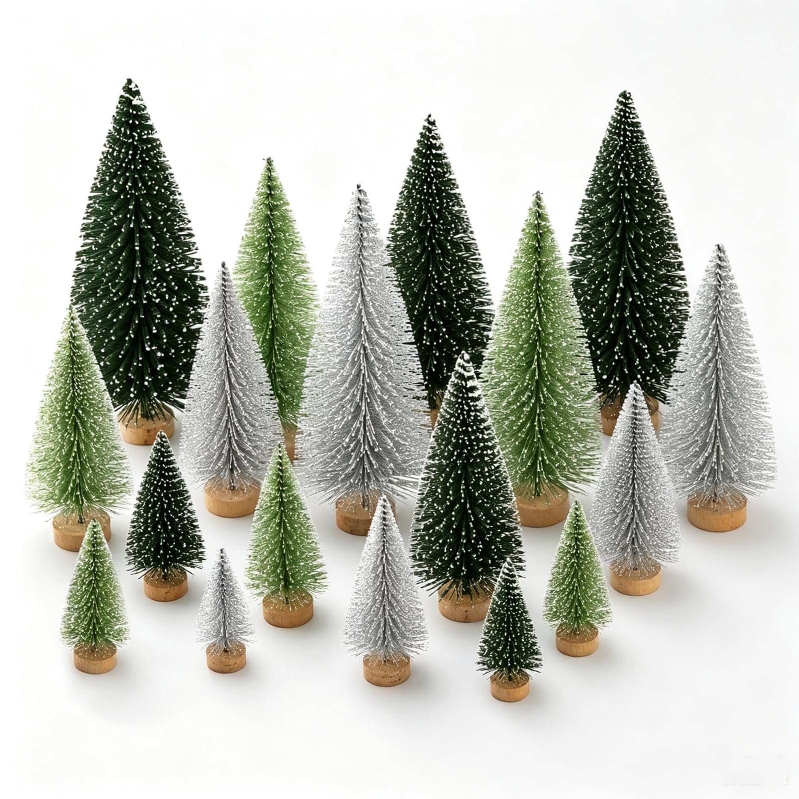 18 PCS Miniature Christmas Tree Small Artificial Miniatures Sisal Snow Frost Trees, Diorama Models, Micro Scenery Landscape Architecture Trees for Christmas Crafts Tabletop Decor
