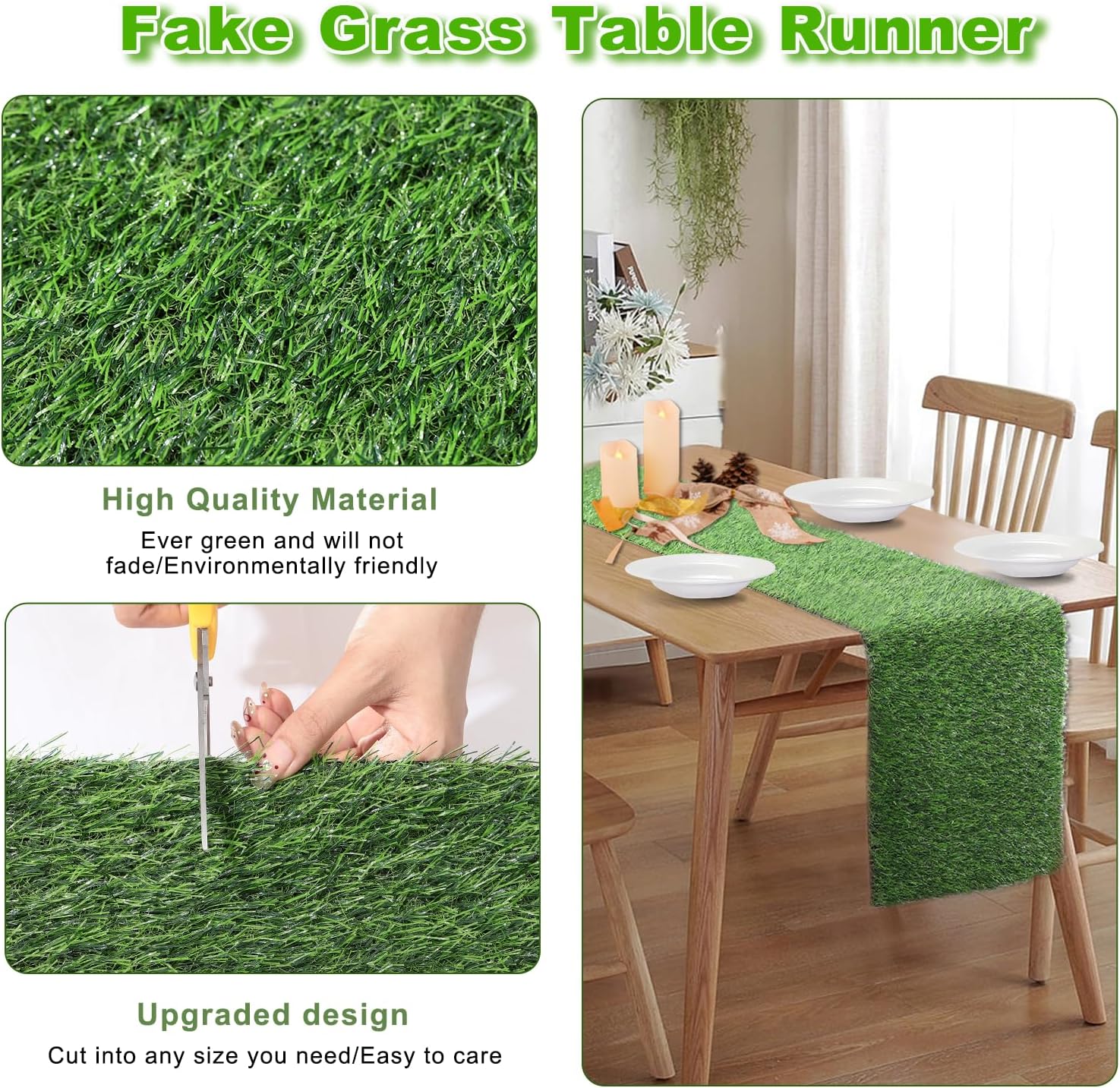 Artificial Grass Table Runner, 13 x 108 in Turf Table Runner - Realistic Faux Grass Runner for Golf Party, Wedding, Baby Shower, Indoor Outdoor Decor (2 Pack)