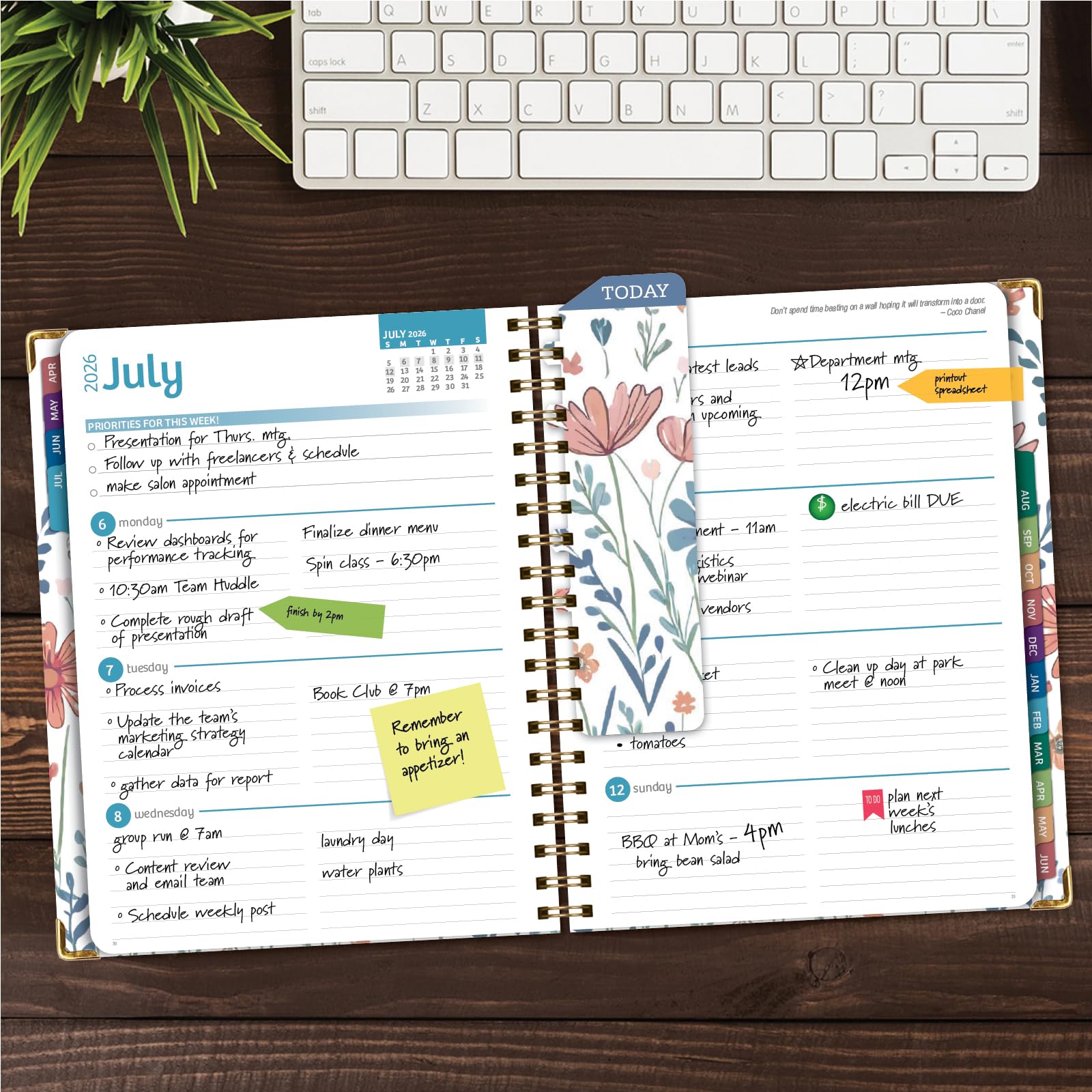Excello Brands 2026-2027 - Agenda scolastica con copertina rigida, 21,6 x 28 cm, settimanale/mensile, 15 mesi, motivo botanico colorato