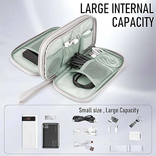 Miniatura 4 de Arae Leather Travel Essentials - Organizador electrónico de doble capa, funda impermeable para cables, cargadores y más, portátil, a prueba de Rosa