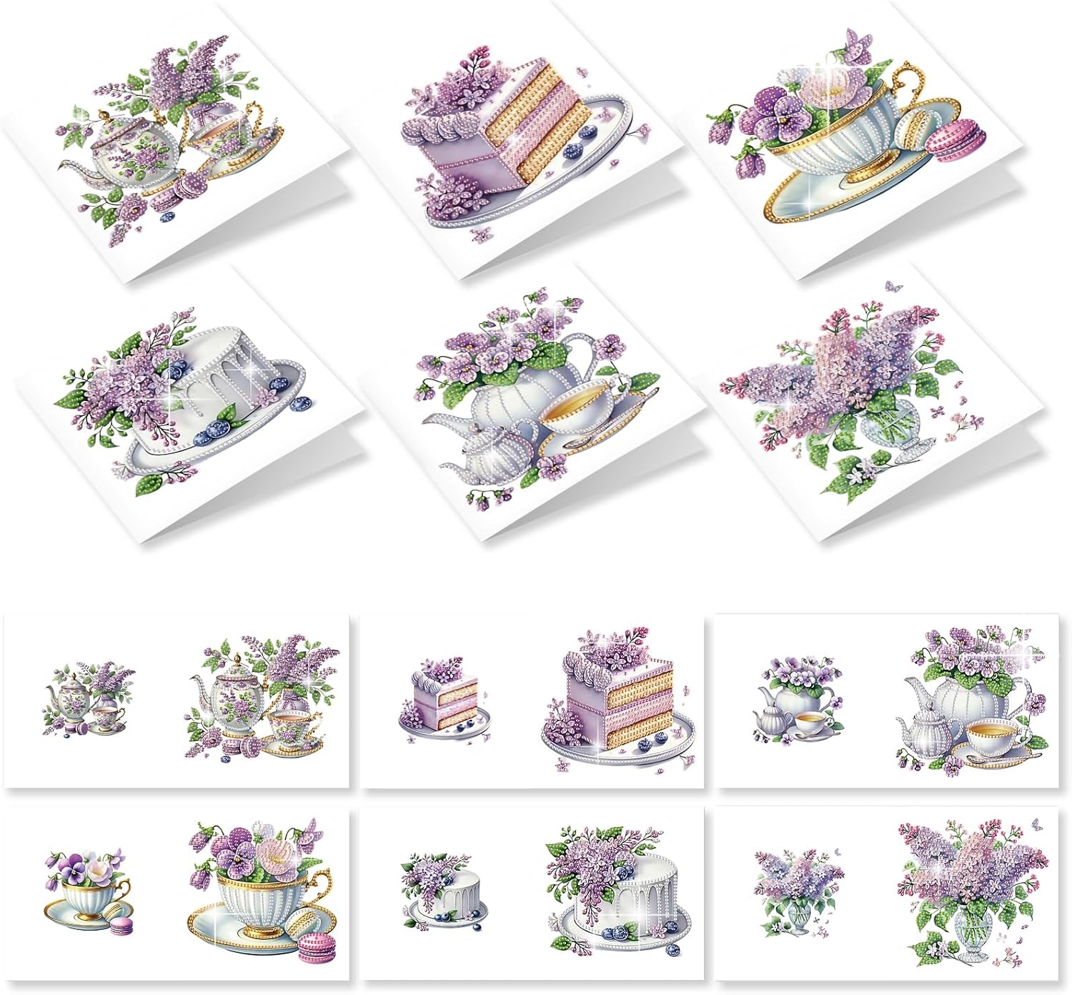 12 Pack Tea Break Desserts 5D Diamond Art Painting Greeting Cards Kit with Special Shaped Crystals, DIY Christmas Birthday Thank You Card Set with Envelopes, Creative Craft Gift for Family Friends