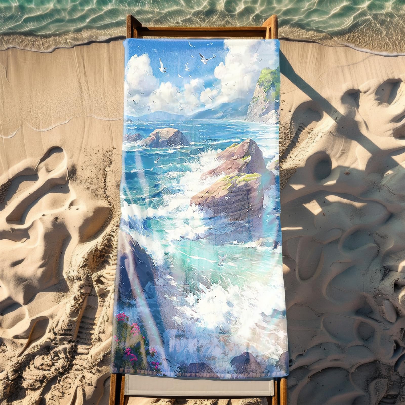 Tapis de Plage XXL Anti Sable Plage Mouettes Serviette Piscine Adulte,Natte De Plage Pliable, Voyage Accessoires De Plage Camping,Serviette de Bain Personnalisée