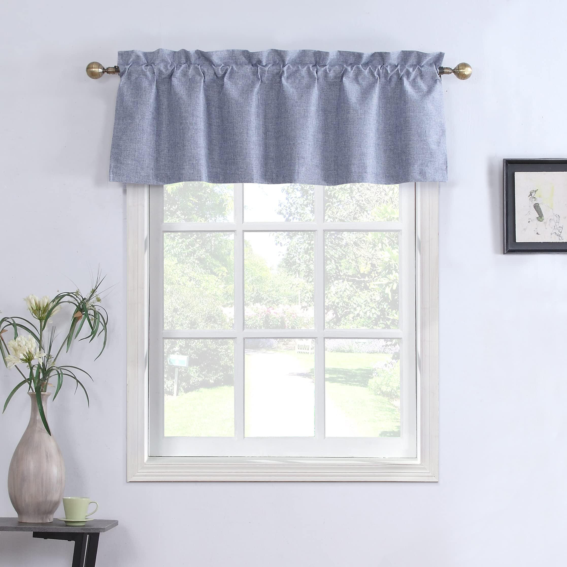 DearL%k Window Curtain Valance for Kitchen Bathroom, Faux Linen Rod Pocket Valance for Window, 1 Panel, 54 inch by 18 inch,Grey