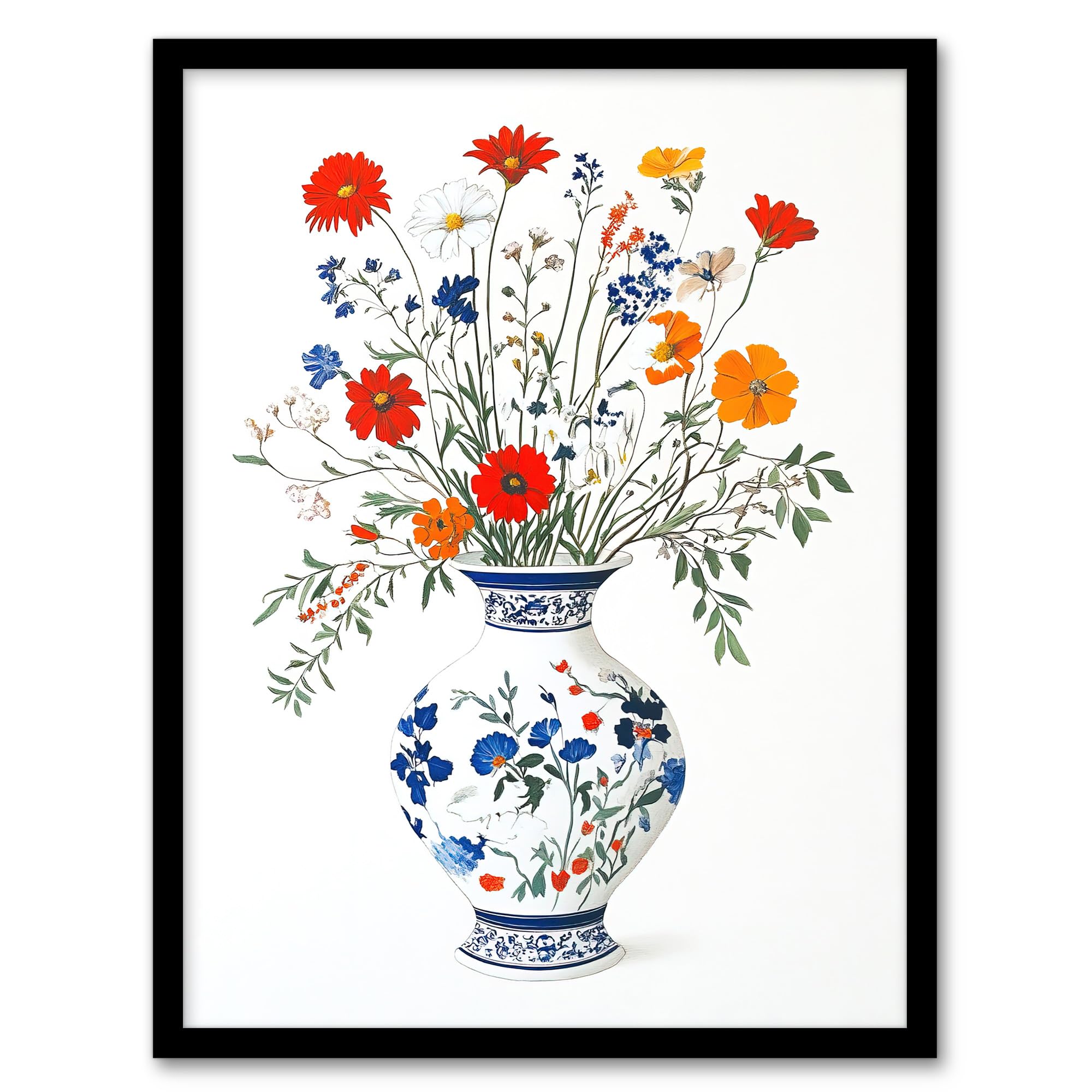 Colourful Wildflower Bouquet Floral Pattern Vase Wall Art Poster Print