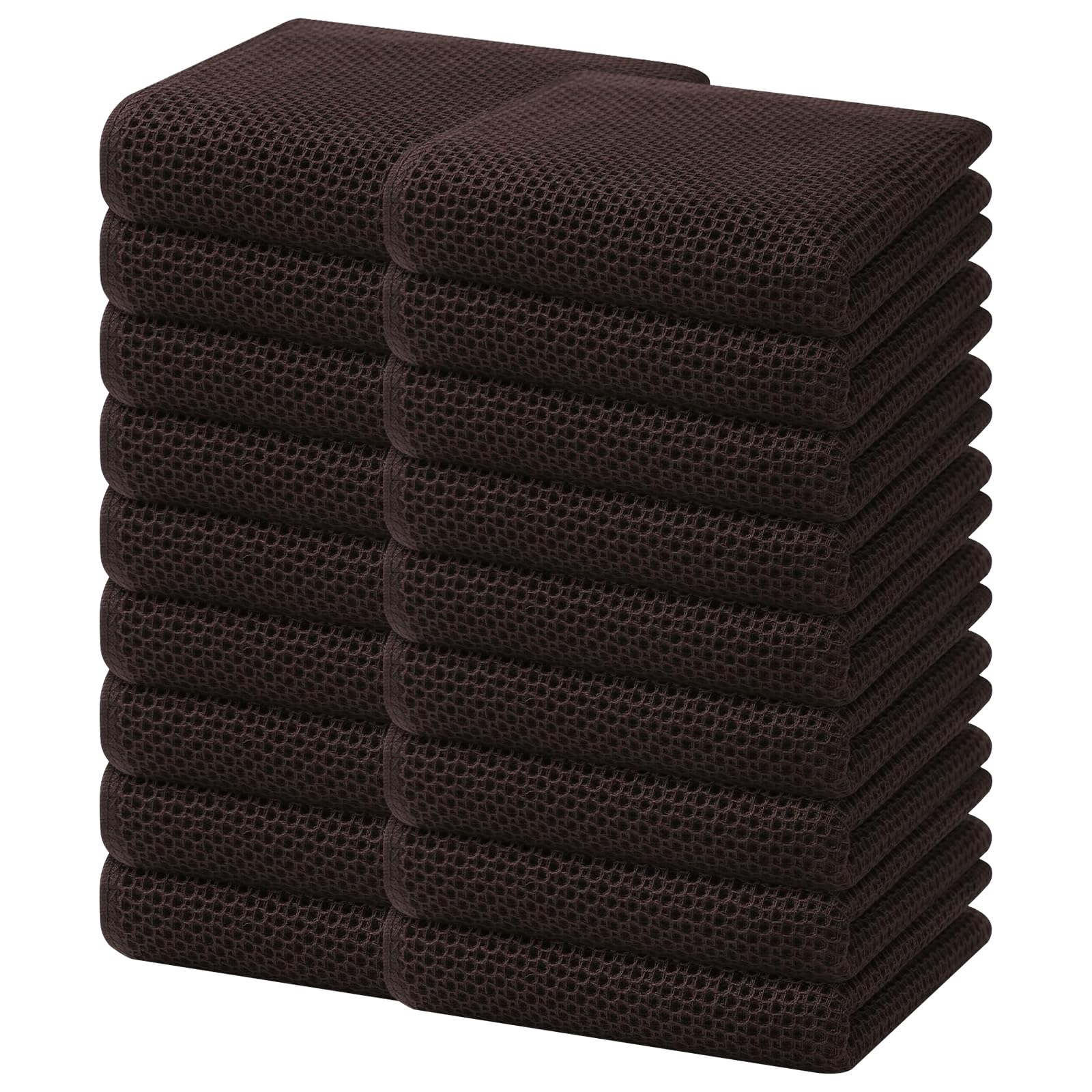 Homaxy 100% Cotton Waffle Weave Kitchen Dish Towels 18-Pack, Dark Brown