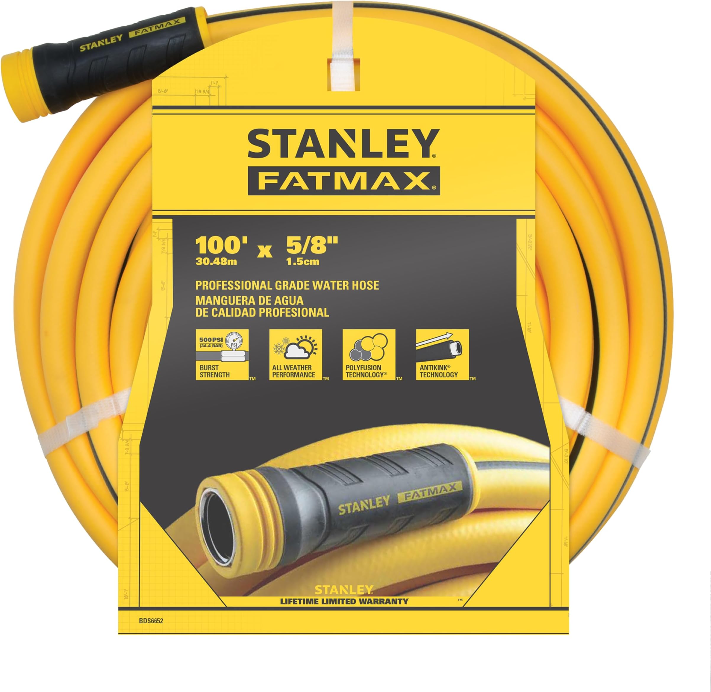 FATMAX Professional Grade Garden Hose, 100 Feet x 5/8 Inch, Yellow, 500 PSI