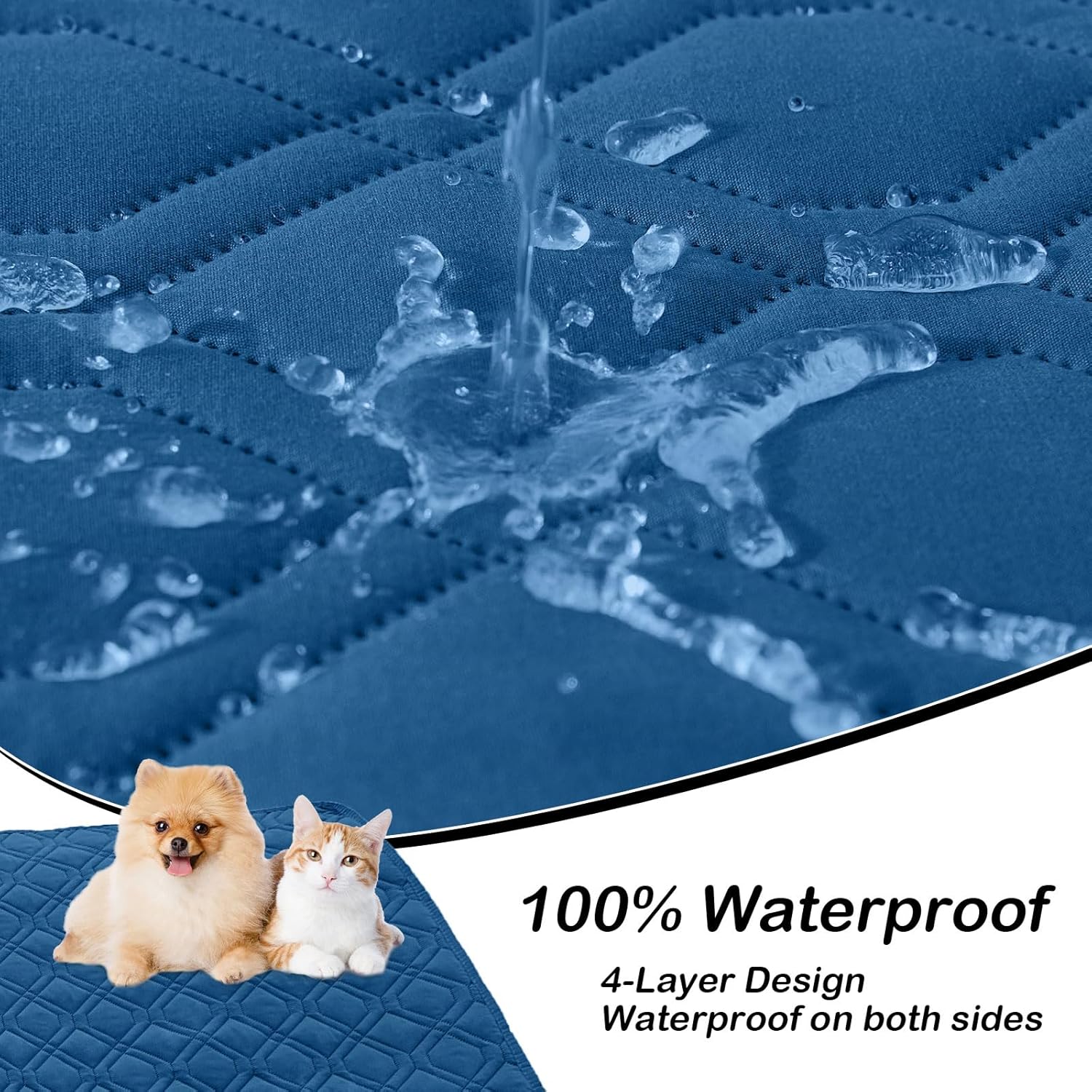 hyha Waterproof Dog Bed Blanket, Soft Pet Blankets, Waterproof Couch Cover for Dogs, Reversible Sofa Covers Washable for Furniture (30x53 Inch, Navy Blue/Blue) - Image 2