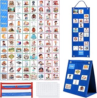 TOPHONIEX Visual Schedule for Kids, Morning Bedtime Routine Chart for Children with 96 Pcs Cards to Help Communication for Kids Autism at Home School