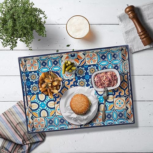 Miniatura 2 de Leemxiiny Bandejas decorativas bohemias con asas, modernas bandejas para servir para mesa de café, sala de estar, cocina, decoración del hogar.