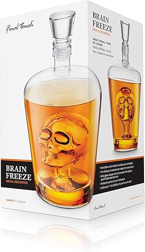 Miniatura 7 de Final Touch Brain Freeze - Decantador de calavera  Vidrio soplado a mano con calavera intrincada en el interior  Capacidad de 34 oz  Perfecto para