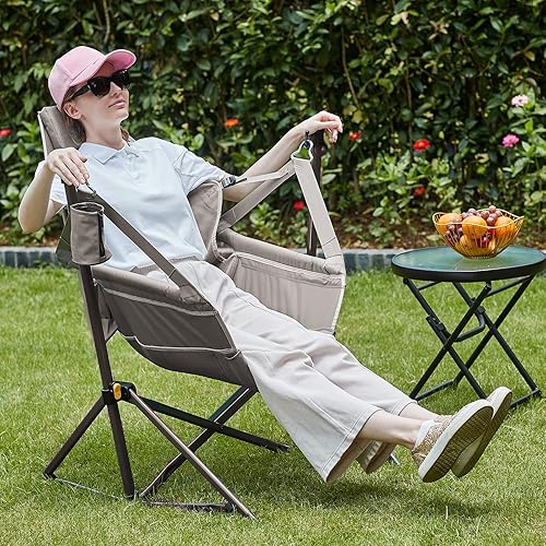 Miniatura 2 de TIMBER RIDGE Silla Hamaca de Camping con Respaldo Ajustable, Silla Hamaca Plegable de Servicio Pesado Soporta 300 libras, Silla Hamaca Portátil para