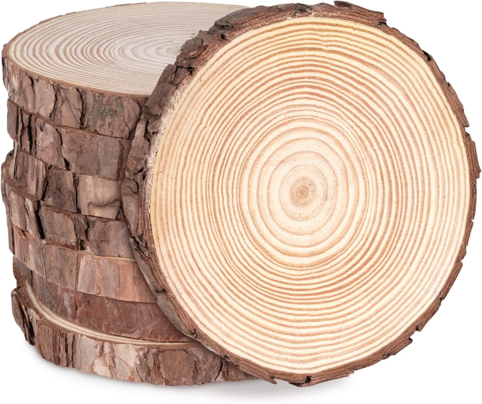 8 Pcs Natural Wood Slices, 15-16cm Circle Wooden Discs, Unfinished Round Log Slices with Tree Bark, 1.5cm Thick Log Wooden Rounds for Arts Crafts Wall Decor Wedding Christmas Ornaments Coasters