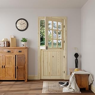 30 x 80 in Unfinished 9-Lite Clear Glass Solid Wood Dutch Door Slab with Hardware Kit