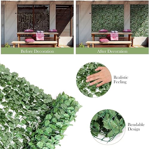 Miniatura 3 de Giantex Valla de privacidad artificial de hiedra sintética, 95 x 40 pulgadas, seto artificial, pantalla de pared de hojas de vid, cubierta