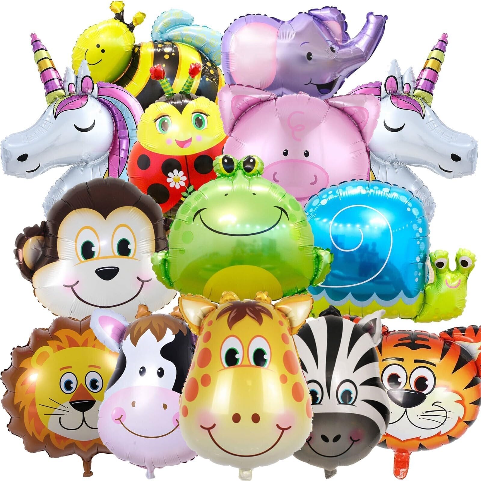 14x Tier Ballons plus Helium Ballongas Flasche | Heliumflasche Set + Knickventil + Folienballons + Folienballons | Kindergeburtstag Deko Zoo Party, Edition: 14 Tier Ballons + Helium Gasflasche