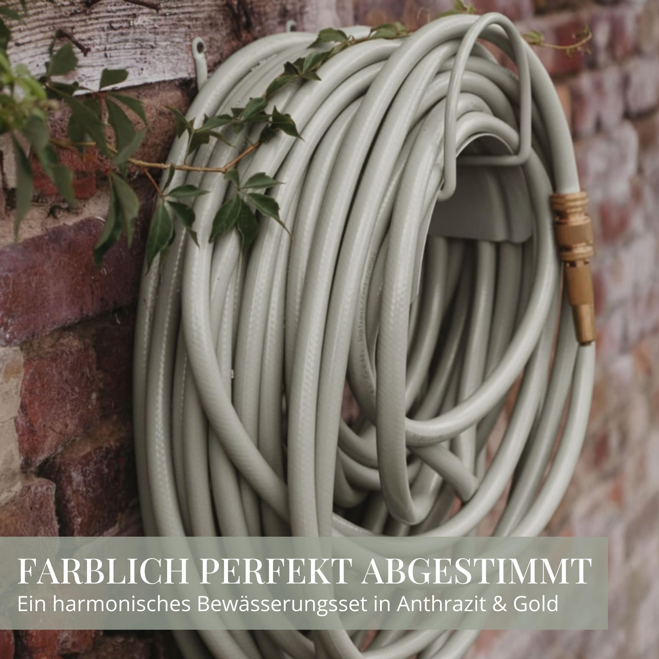 LIVLIG Gartenschlauch Set 20 m– Gartenbewässerungs-Komplettset mit 1/2 Zoll Wasserschlauch, Wandhalterung aus Stahl & Messing-Gartenspritze – Schlauch Set 20m inkl. Kupplungen, Grün